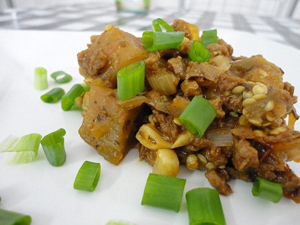 Berinjela com carne de soja